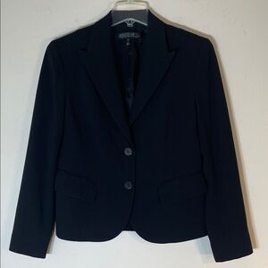 Lafayette 148 New York 10 Wool Black Two-Button Blazer.